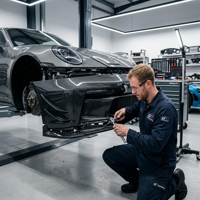Technician checking a vehicle during detailed repair work
